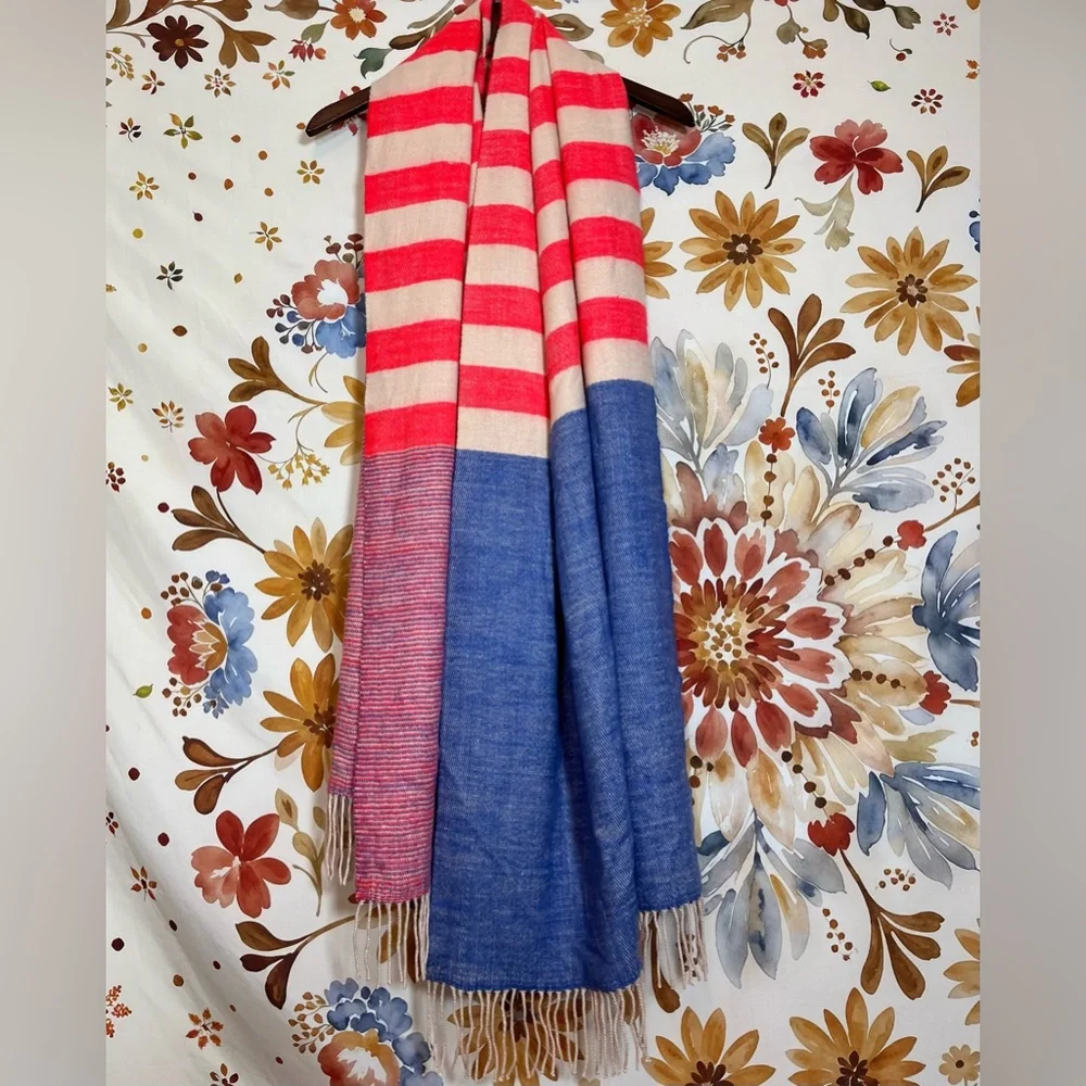 Boutique Red Cream Blue American Flag Abstract Super Soft Fall Spring Scarf OSFM